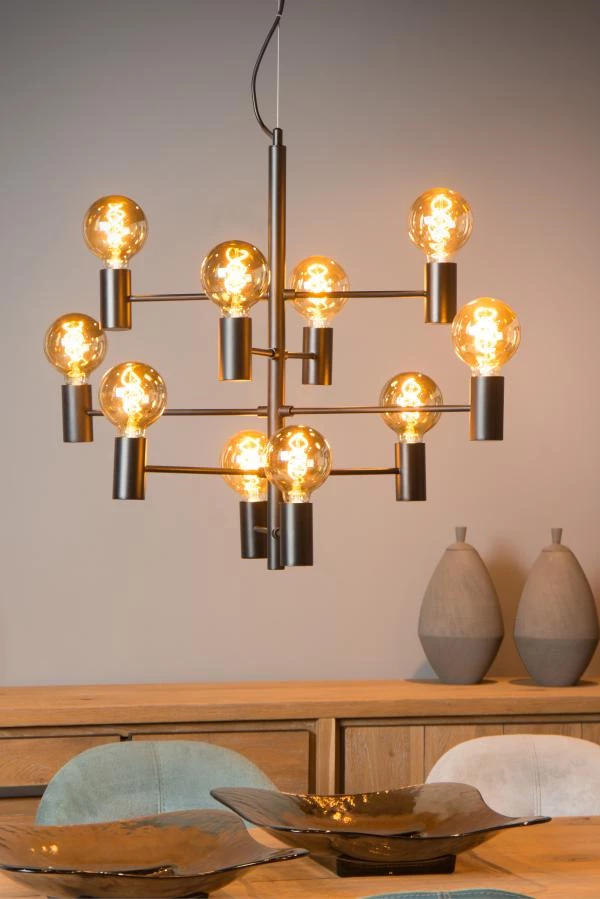 Lucide LEANNE - Lámpara colgante - Ø 65 cm - 10xE27 - Negro - ambiente 2